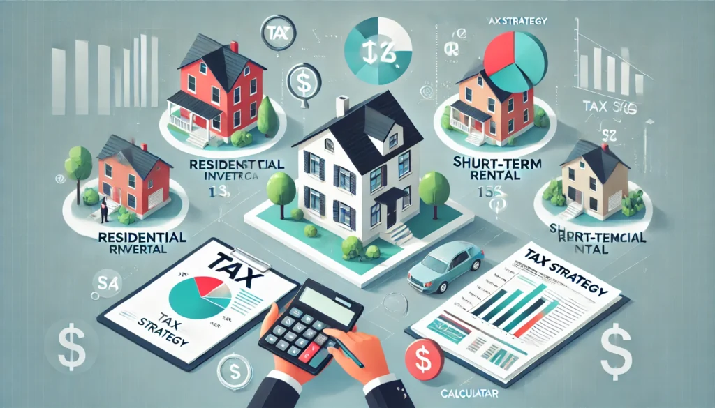 Infographic showing real estate tax strategies like depreciation and 1031 exchanges, designed by CR Tax Advisors.